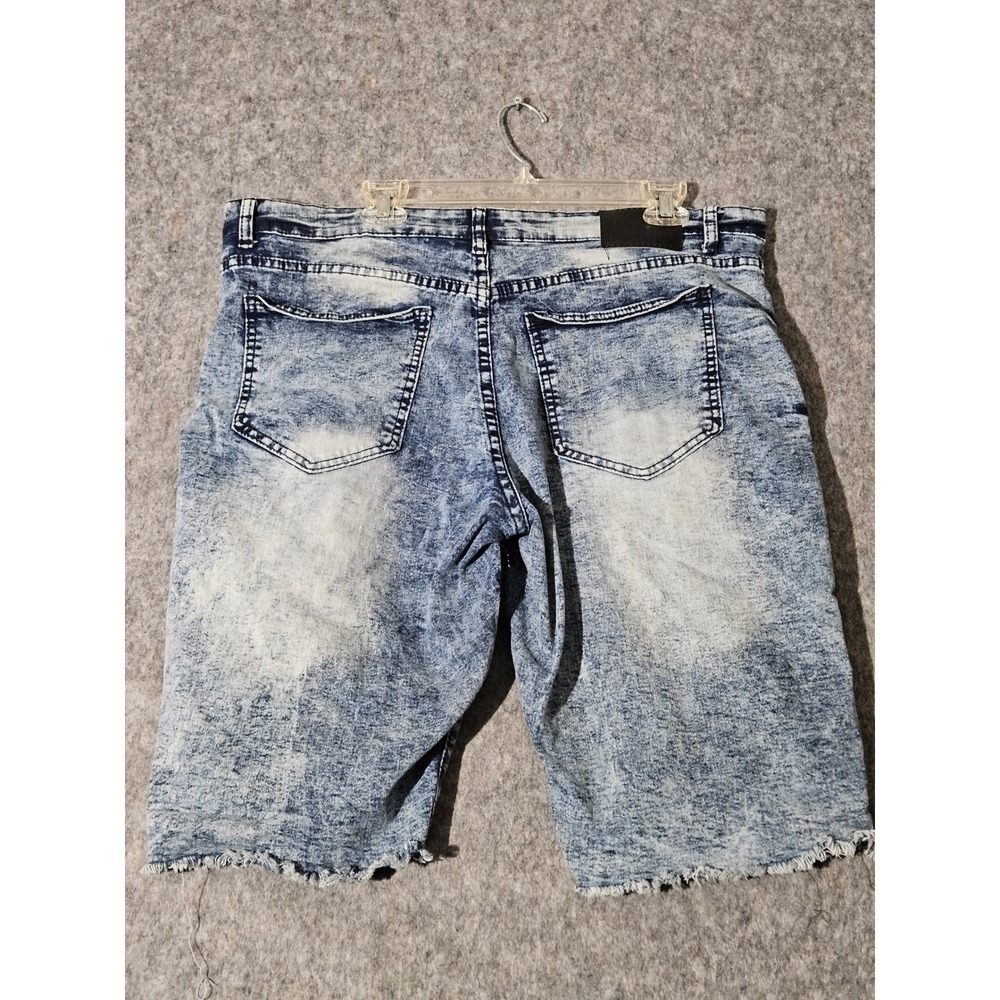 Encrypted Denim Shorts Mens 38 Blue Acid Wash Distressed Biker E911819-ID-F22 - Picture 2 of 7